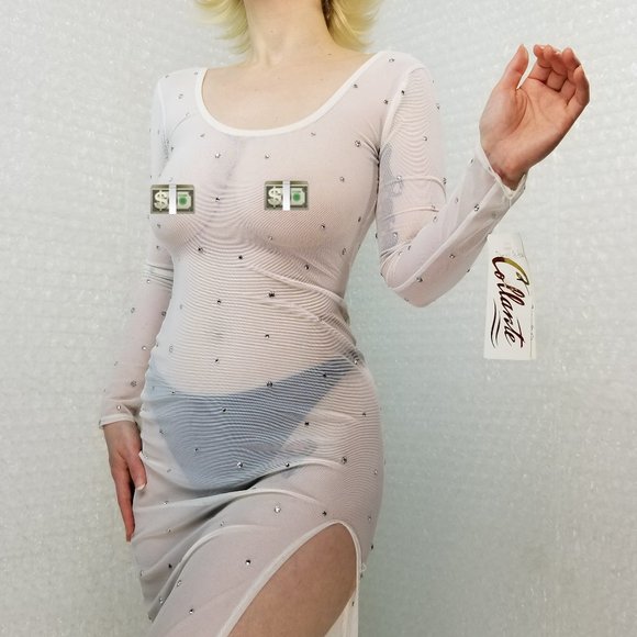 1990s Collante NWT sheer bedazzled maxi - Picture 1 of 8
